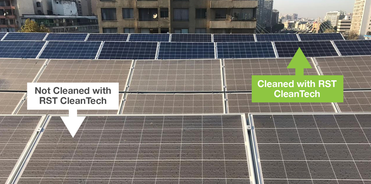 Dirty solar panels not cleaned with RST & clean panels cleaned with RST