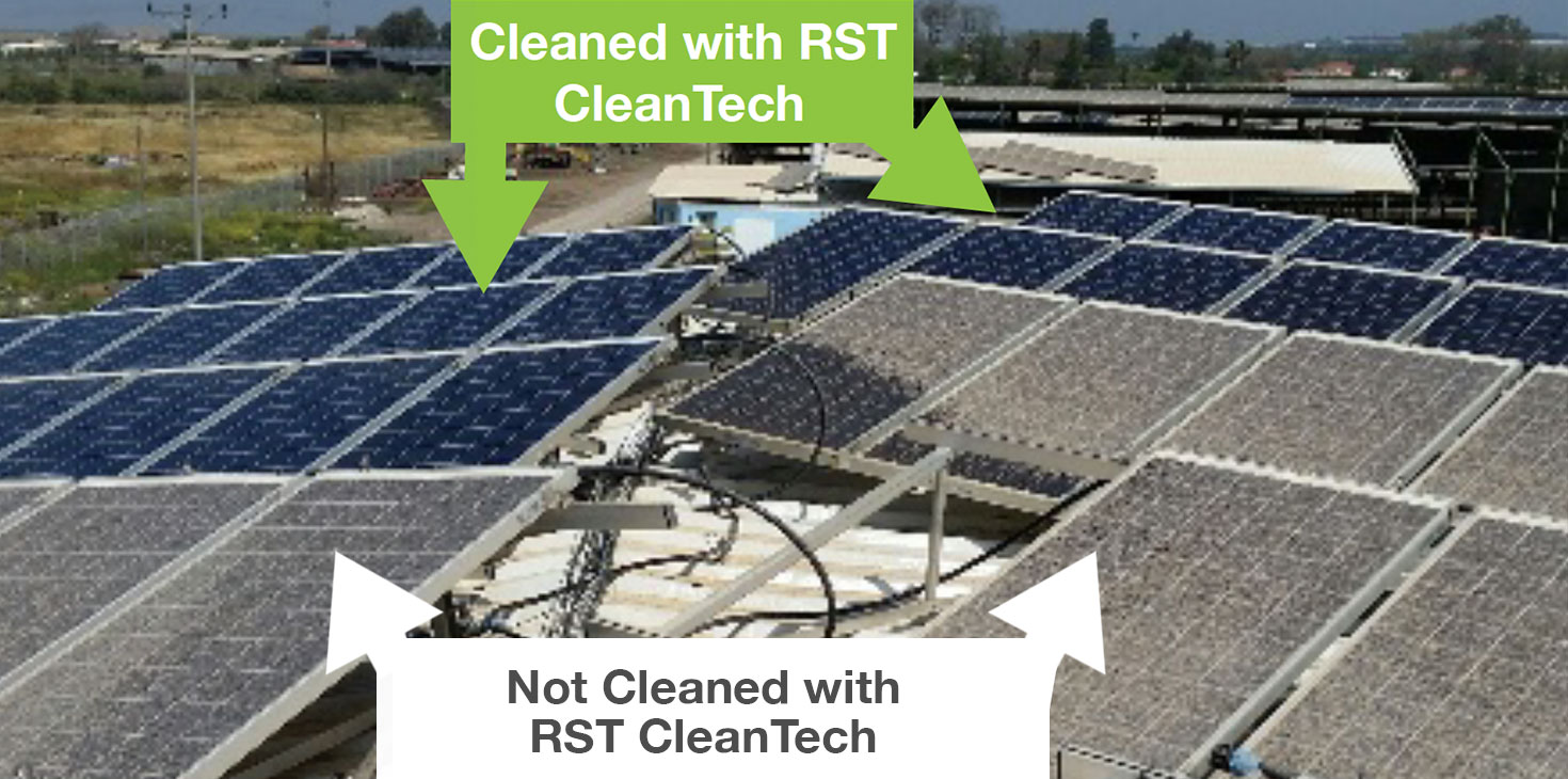 The difference between solar panels cleaned with and without RST